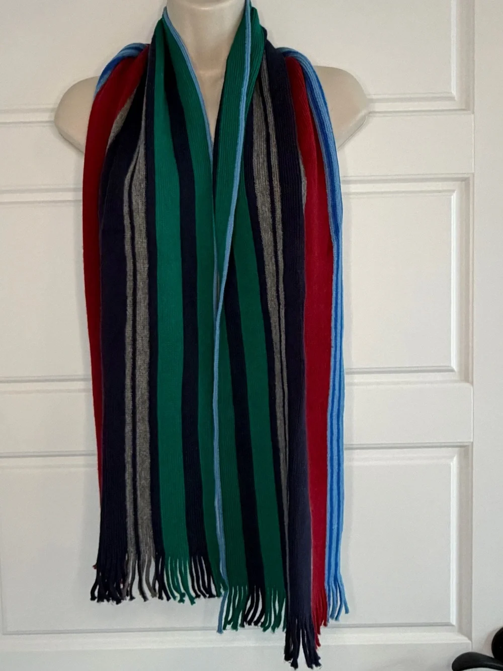 T M Lewin 100% Merino Wool Scarf Fringe Striped Unisex Preppy Academia Warm